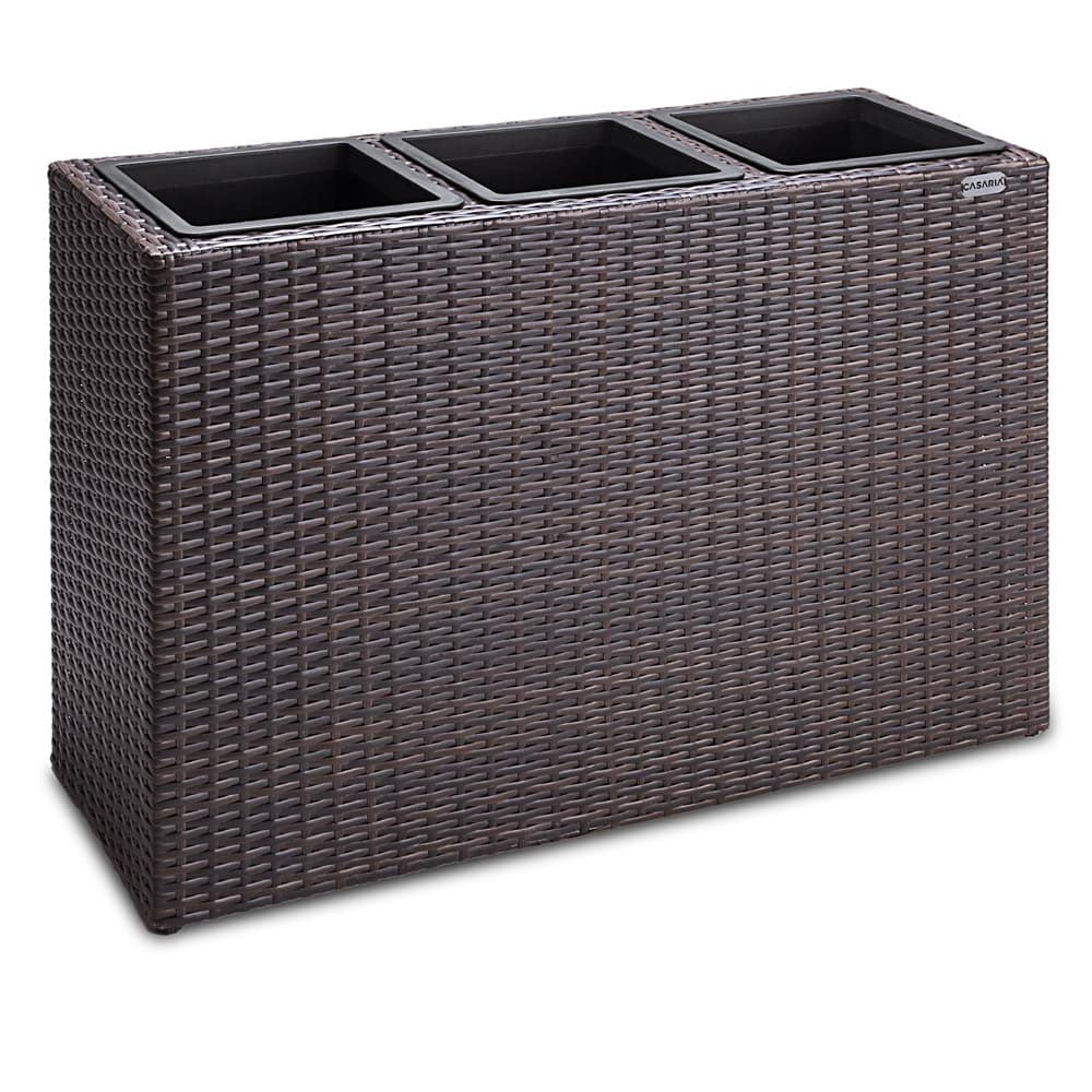 Blomsterkasse polyrattan, 3 potter, mesh, brun