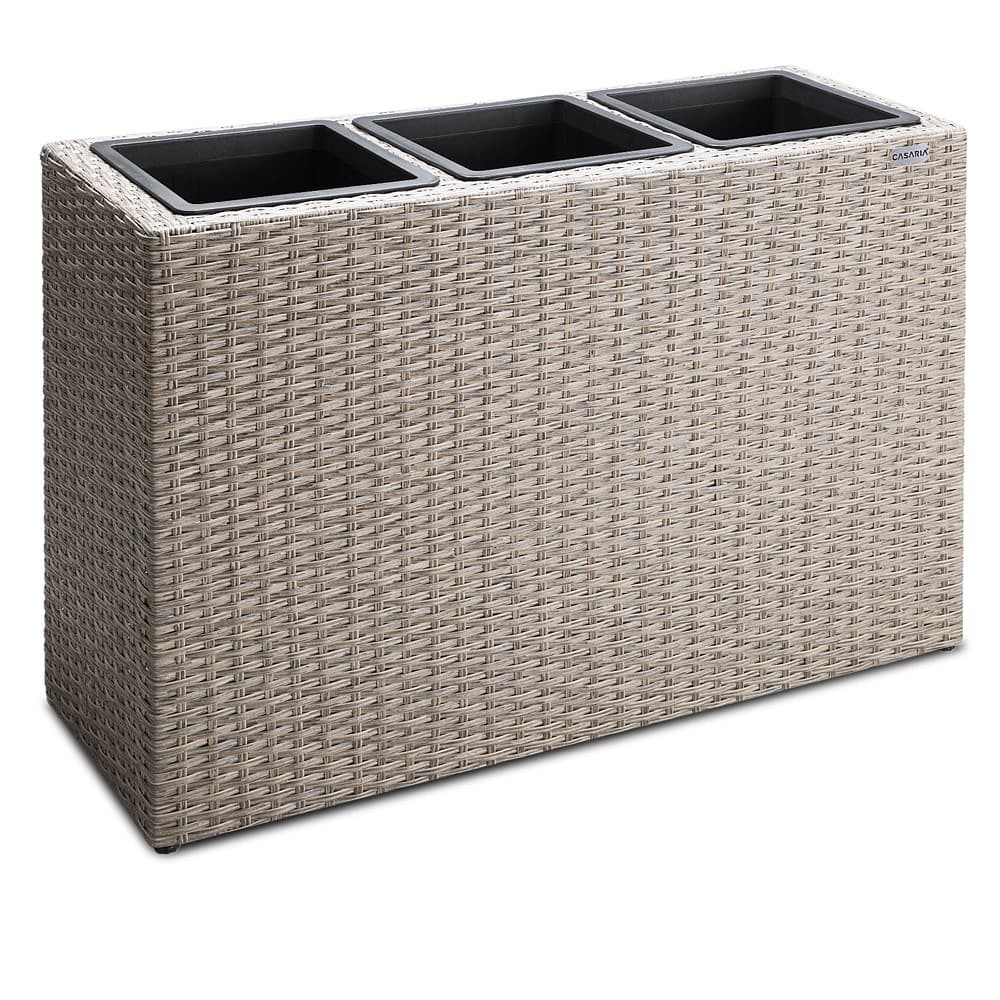 Blomsterkasse med 3 inderpotter, polyrattan mesh plantekasse