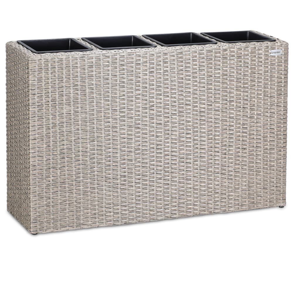 Blomsterkasse 4 inderpotter polyrattan plantekasse, 95x27x60 cm, farve: creme