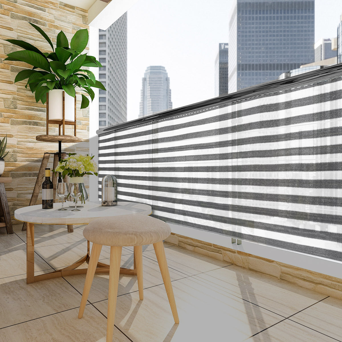 Billede af Skærm, 85% skygge, 1x10m privatlivsskærm, farve: grå og hvid