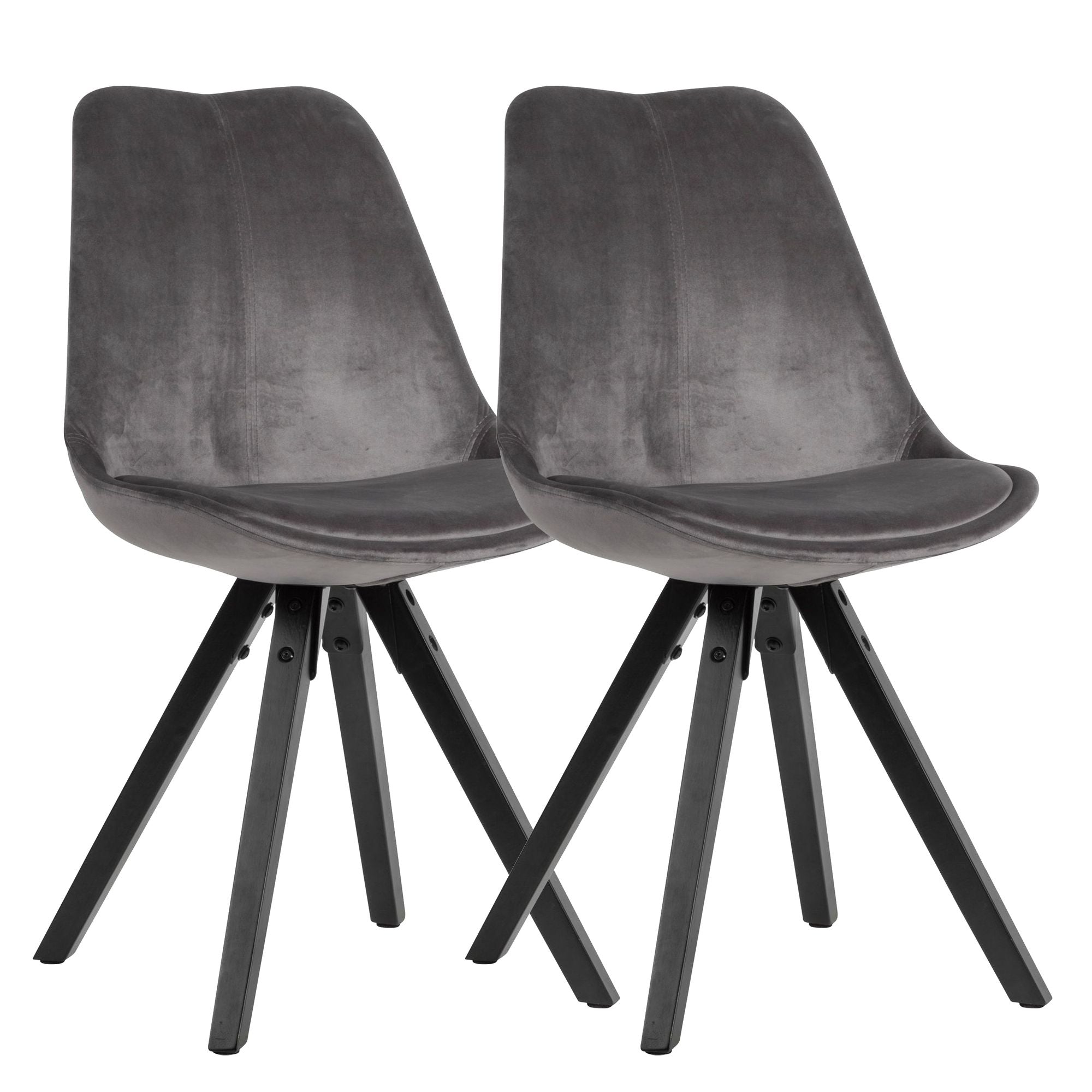 Billede af Sæt med 2 x stole, fløjlsstof og træben, mørkegrå