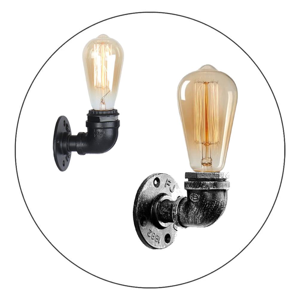 Se Vintage industriel vandrørslampe retro lys Steampunk væglampe + pære hos Lammeuld.dk