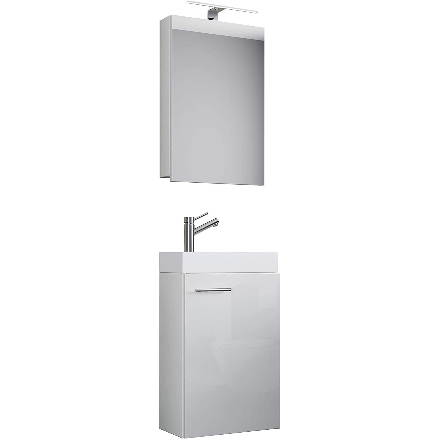 Billede af Badeværelsessæt med underskab, spejl og keramisk vask, 70 x 41 x 22 cm, hvid hos Lammeuld.dk
