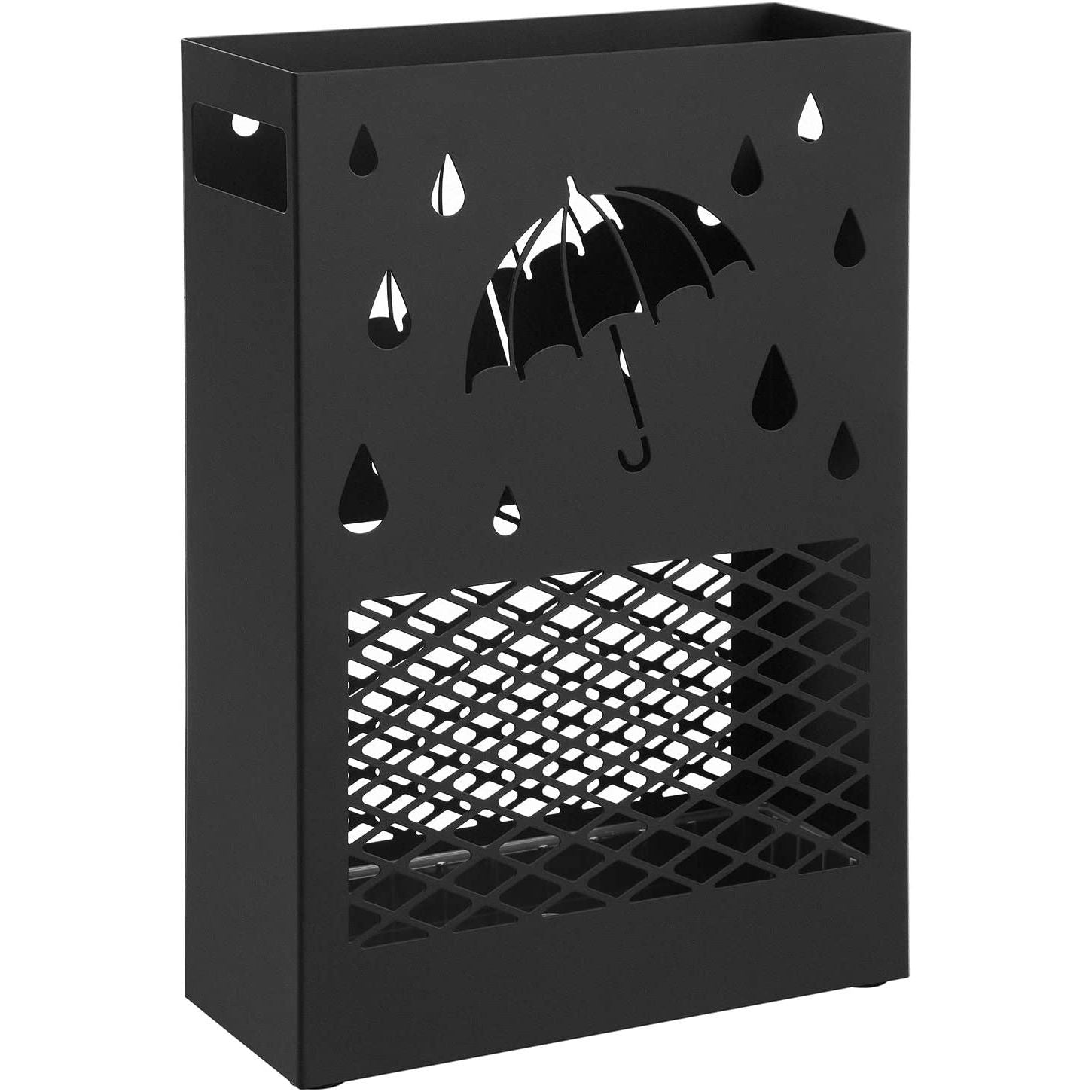 #2 - Rektangulært paraplystativ i metal med aftagelig vanddrypbakke, 4 kroge