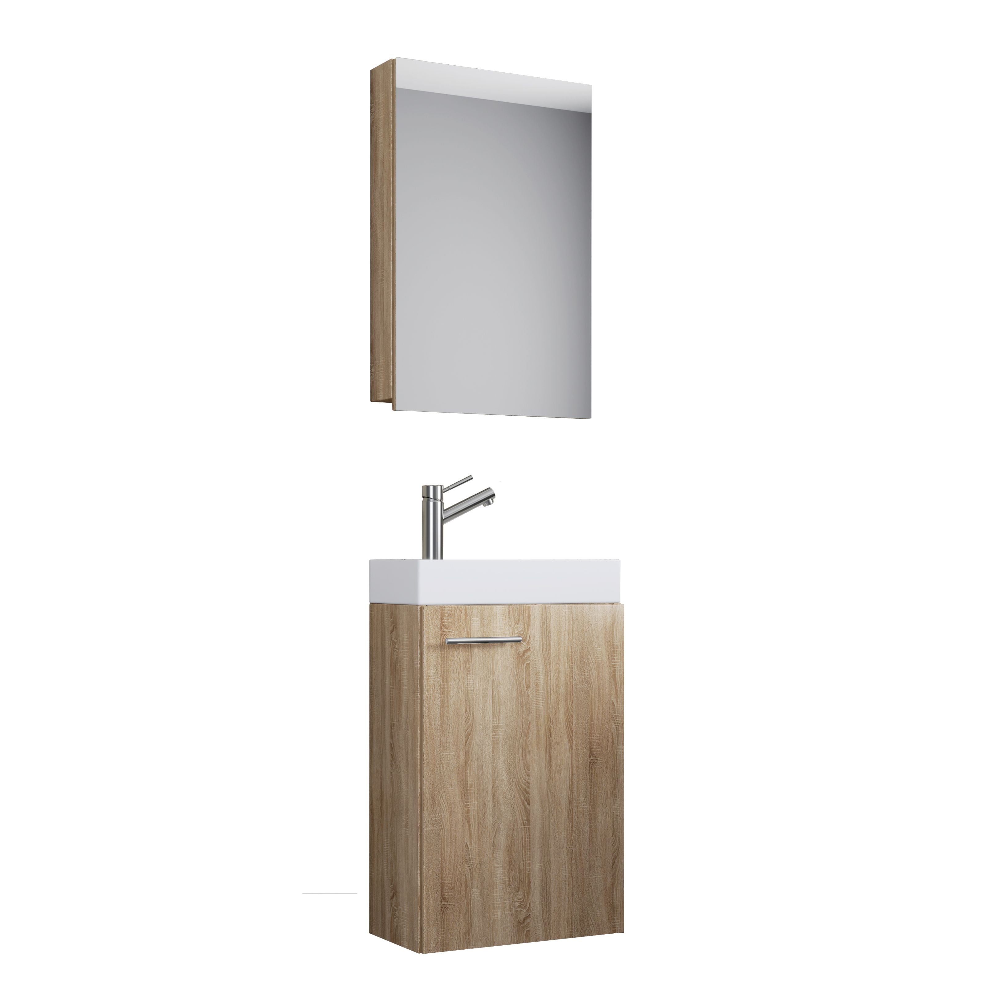 Billede af Badeværelsessæt med underskab, spejl og keramisk vask, 70 x 41 x 22 cm, farve: naturfarvet sonoma eg hos Lammeuld.dk