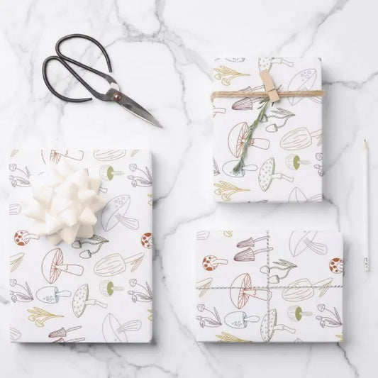 White Mushroom Wrapping Paper Fungi Gift Wrap, Cute Mushrooms Design Nature  Foraging Woodland Mushroom Collection FOLDED Sheet Wrap 