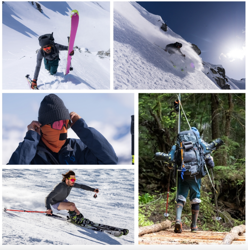 a collage of images of Sam Cohen skiing
