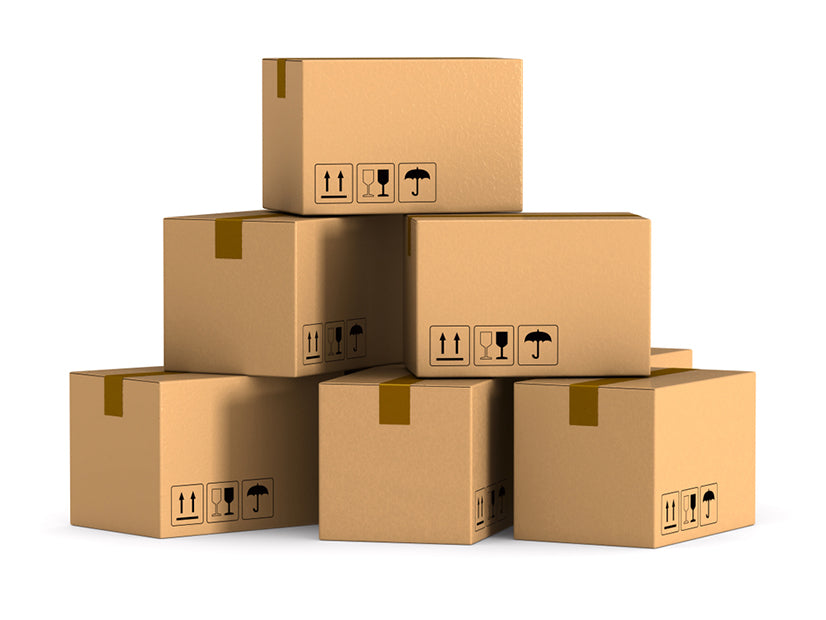a stack of cardboard boxes against a white background
