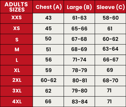 Size Guide 324-ADULTS