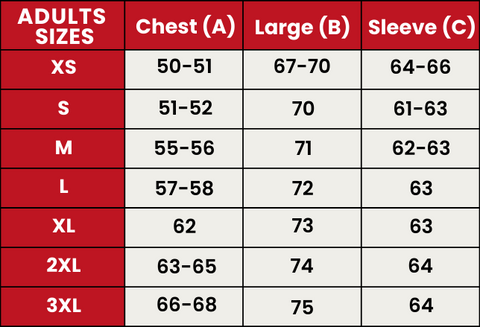 Size Guide 401-402 ADULTS