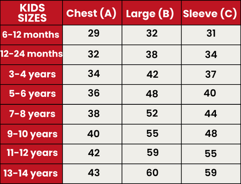 Size Guide 501-KIDS