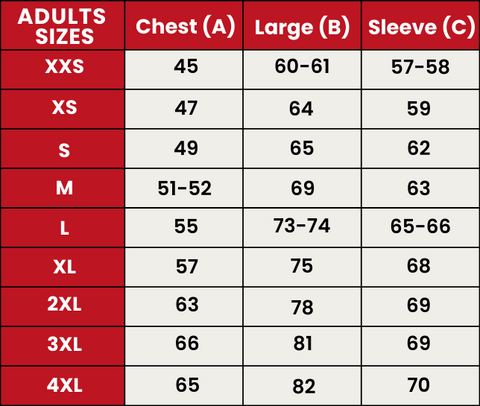 Size Guide 521-ADULTS
