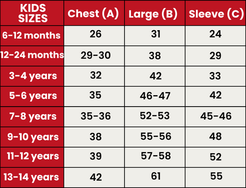 Size Guide 521-KIDS