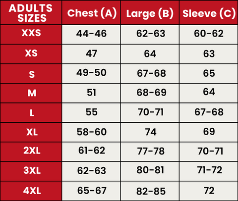 Size Guide 625-ADULTS