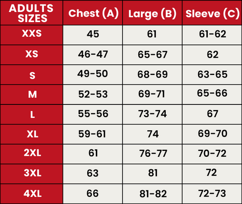 Size Guide 702-ADULTS