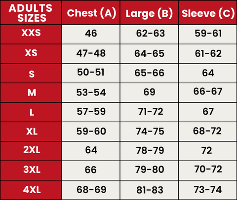 Size Guide 705-ADULTS