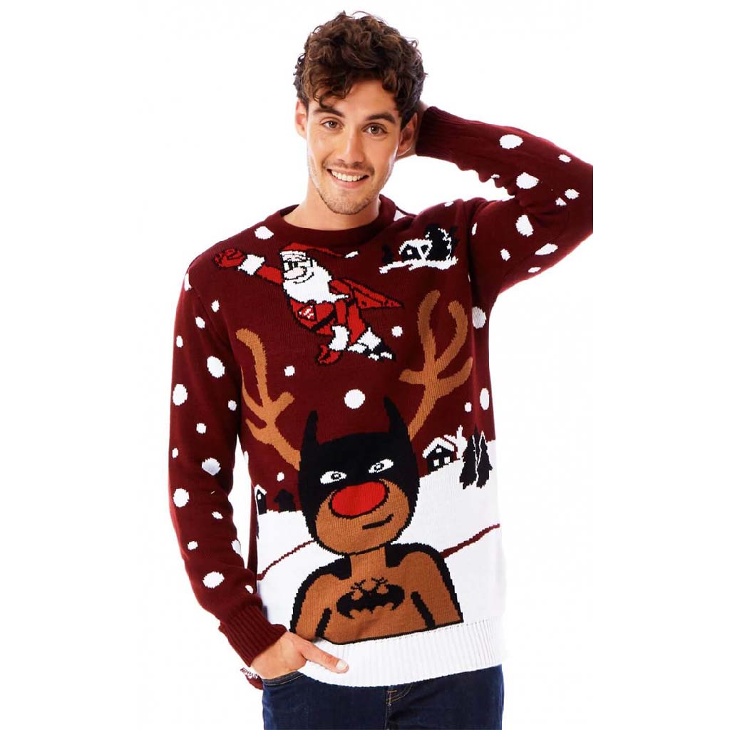 Ugly Christmas Sweater with Batman Rudolph and Superman Santa – Ugly  Christmas Sweaters