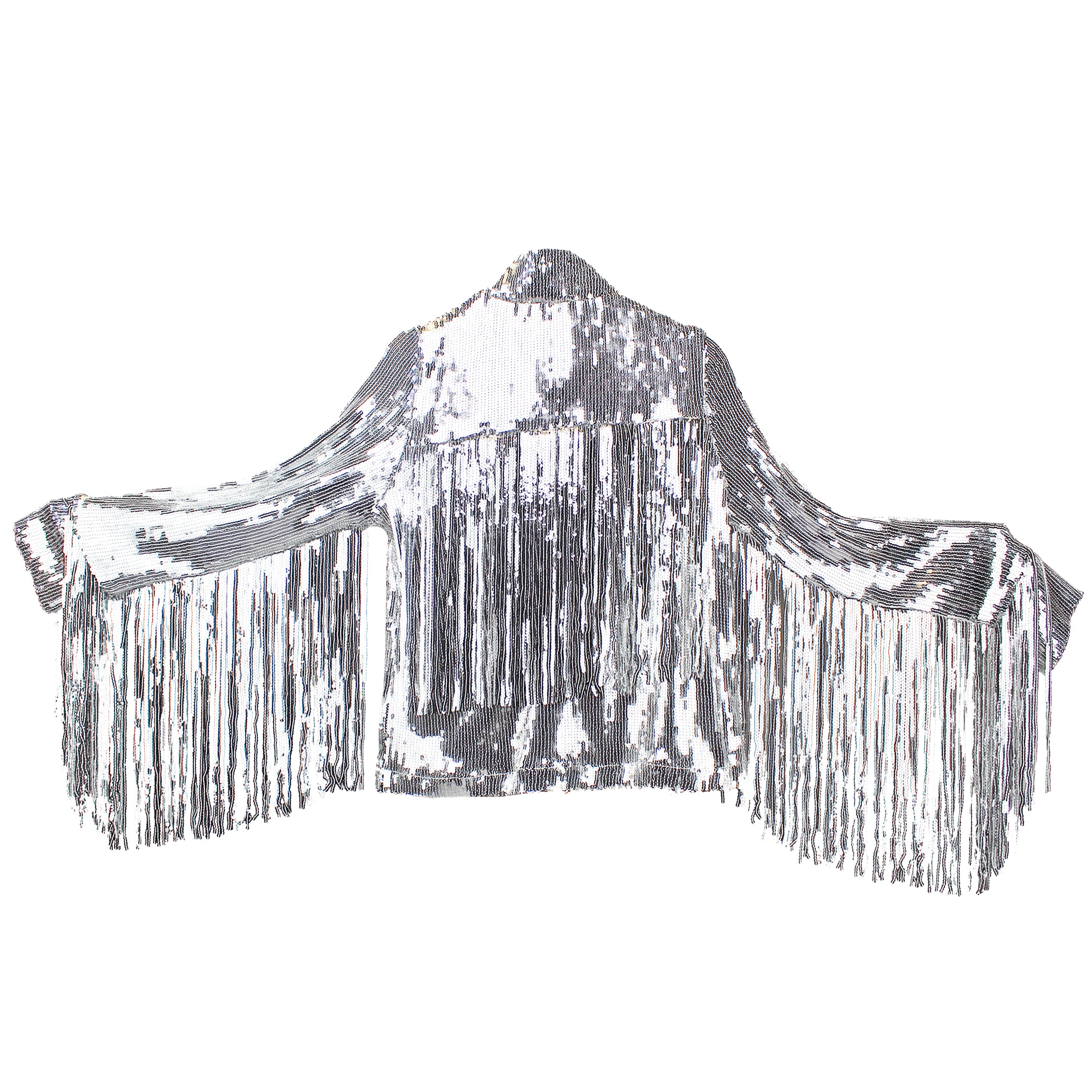 Silver Sequined Fringe Bolero Jacket Dolly Cowboy Western Statement Piece