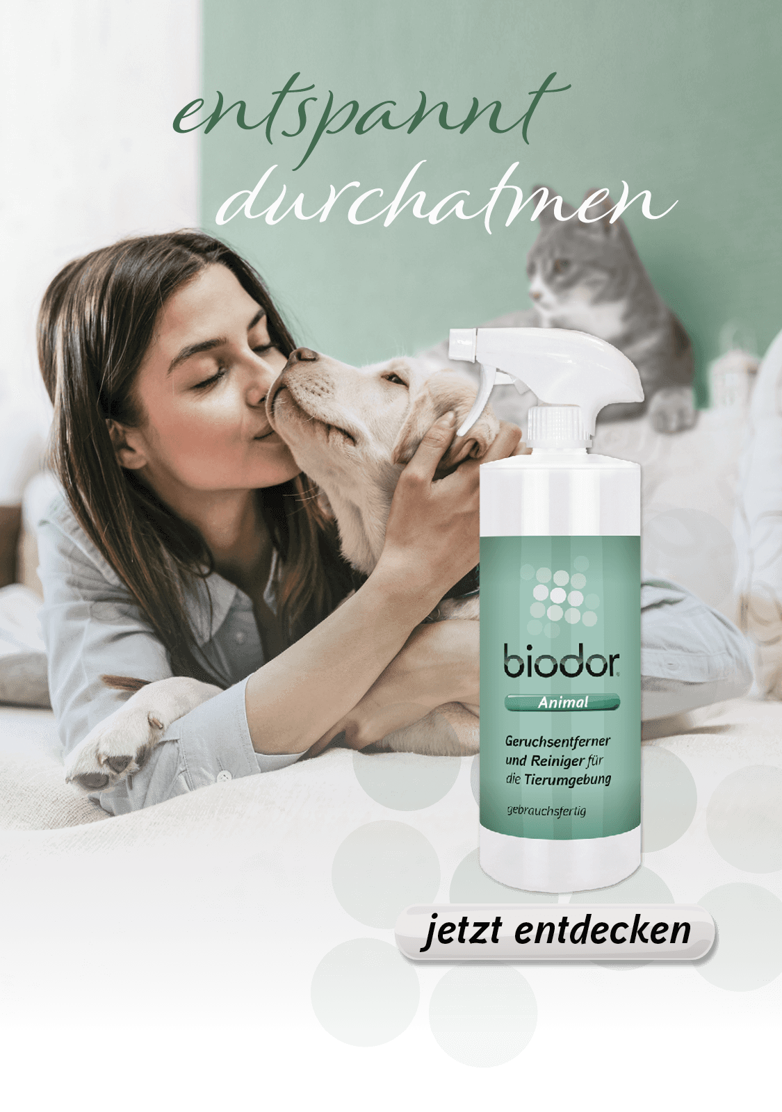 Biodor Animal Hund und Katze im Bett mit Frauchen Mobile