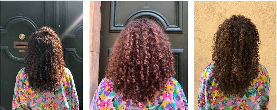 Trois photo de personnes de dos avec des cheveux bouclés.