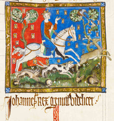 King John hunting a stag with hounds, Created 1350