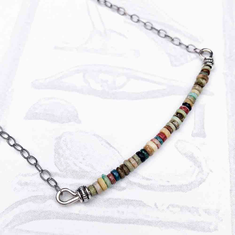 Ancient Egyptian Faience Mummy Bead Necklace in Sterling Silver | Artifact #G3516