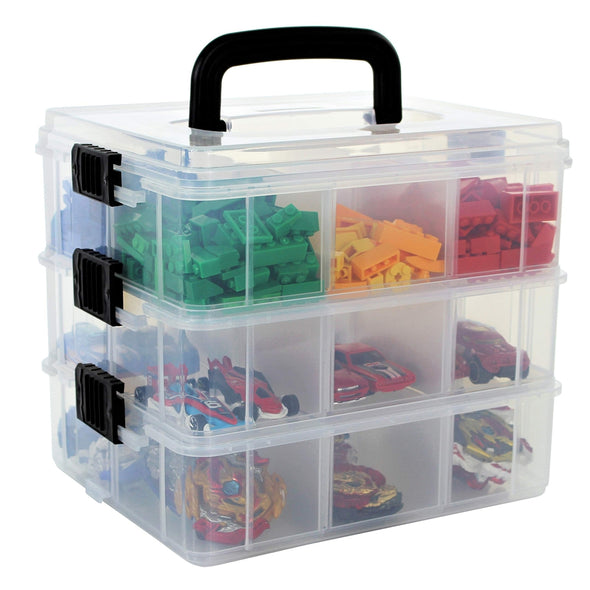 BeadNKnot Clear Plastic Organizer Box Pack of 4 | for Lego Storage Containers with 36 Grid Compartments | Organizer and Storage with Removable