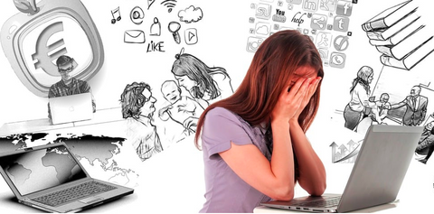 Stressed woman at computer