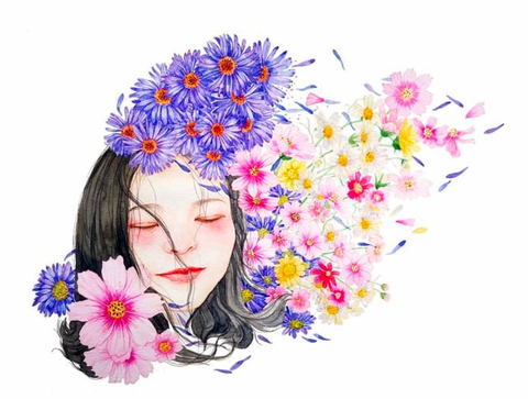 Drawing of woman with flowers in her hair