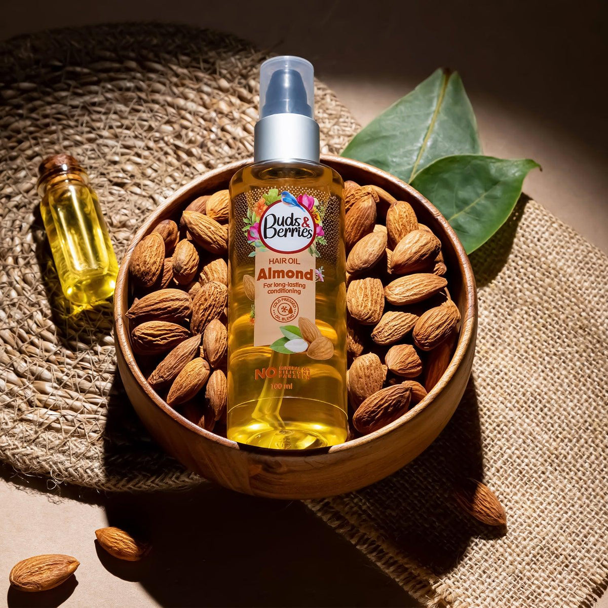 Buds&Berries Almond Hair Oil for long lasting conditioning | NO Mineral Oil, NO Silicone,  - 100 ml