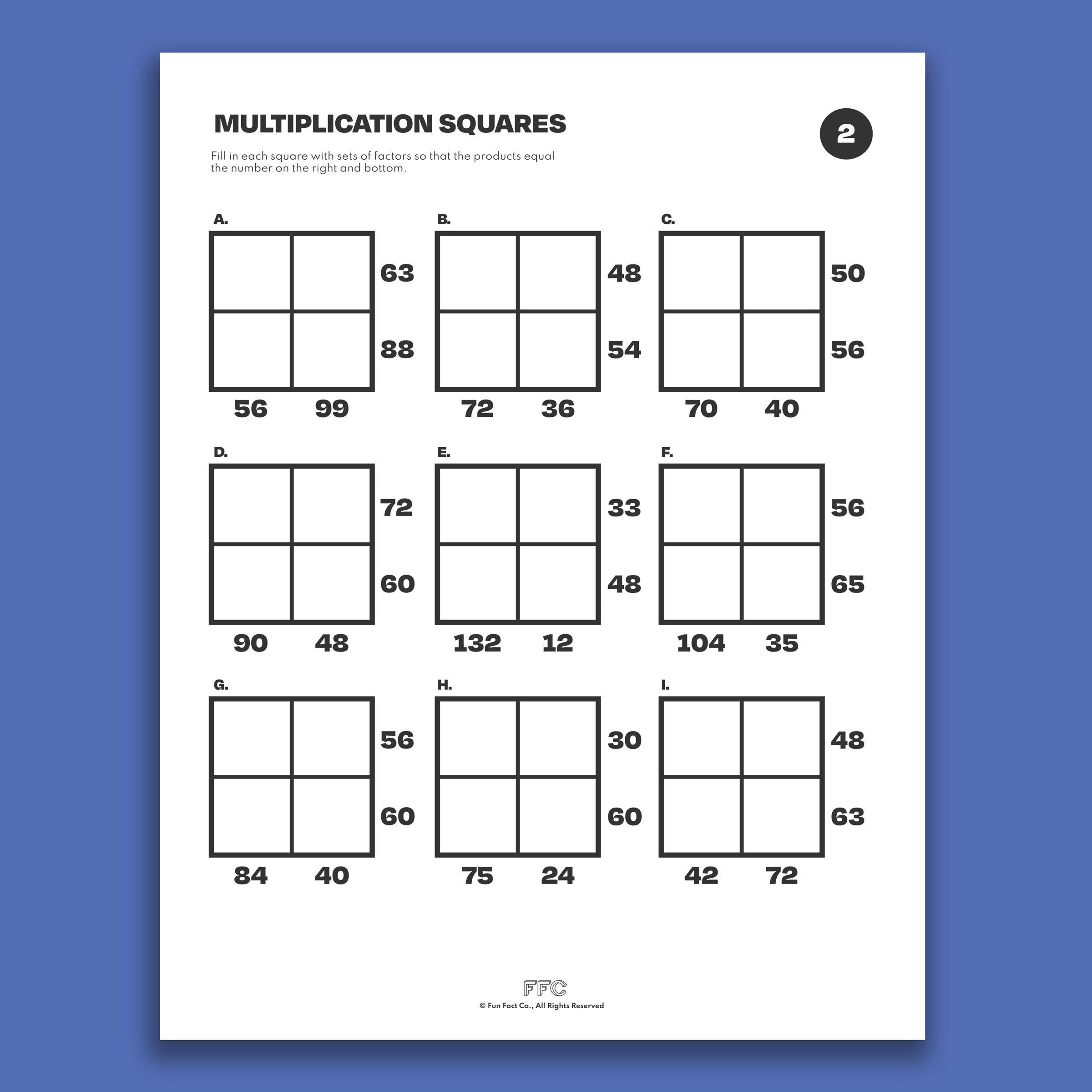 Multiplication Squares math worksheet