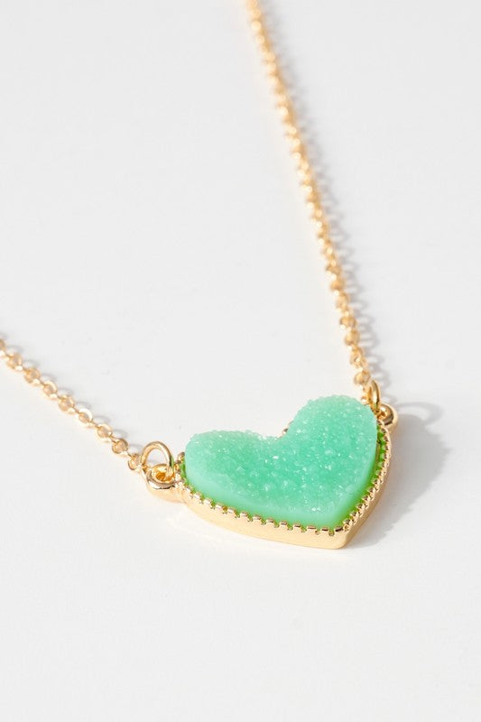 Heart Druzy Stone Charm short Necklace