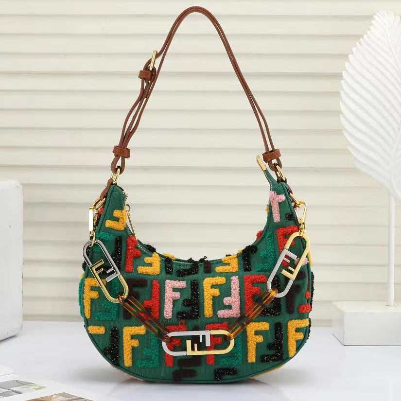 Fendi FF Fashion Classic Embroidered Plush Tote Bag Shoulder Bag Crossbody Bag