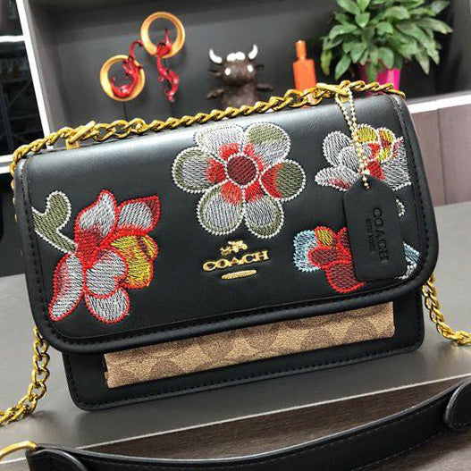 COACH Fashion Ladies Embroidered Flower One Shoulder Crossbody T