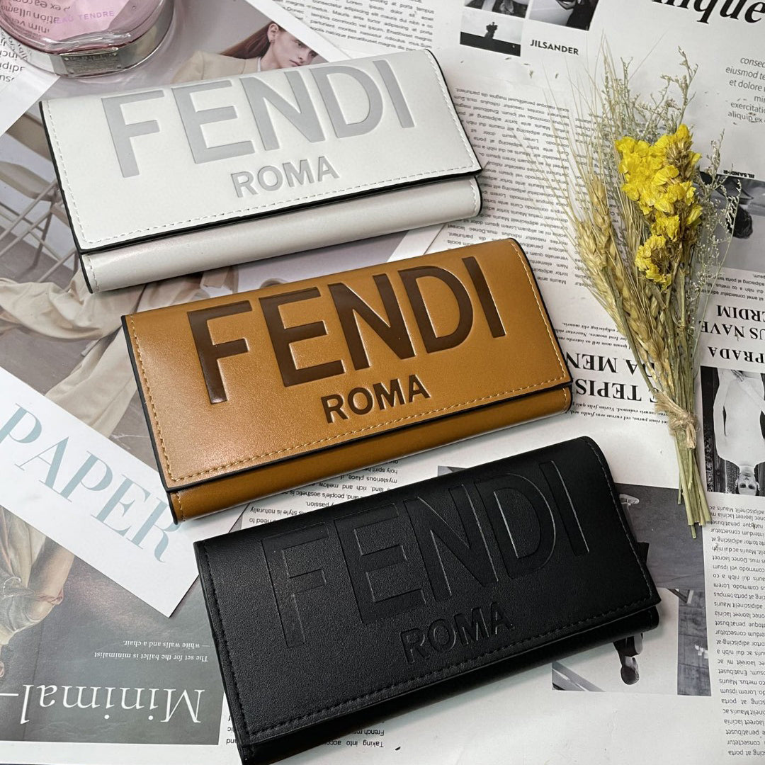 Fendi Embossed Lettering Long Flap Wallet Bag