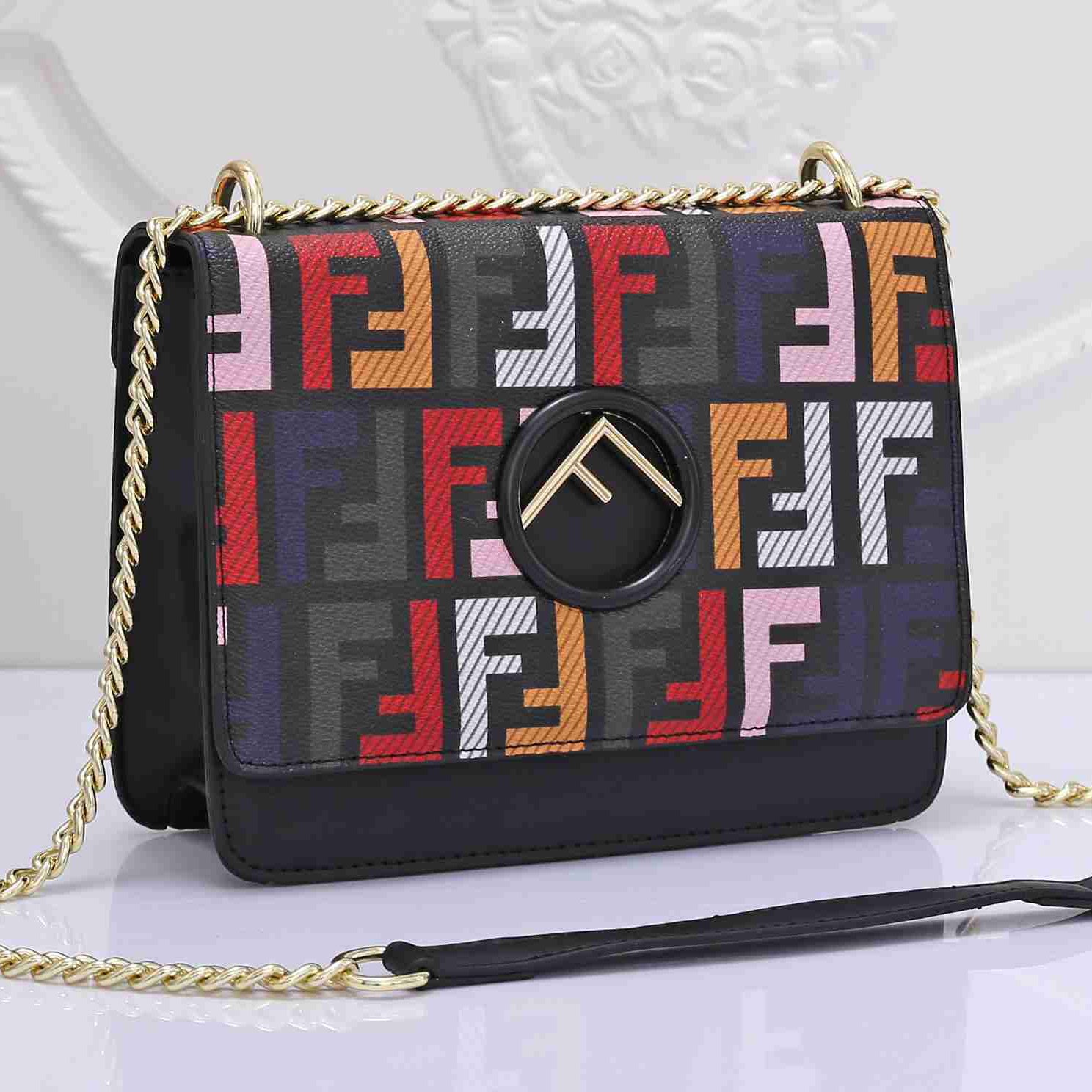 FENDI FF Colorful Letter Print Ladies Flap Shoulder Bag Crossbody Bag