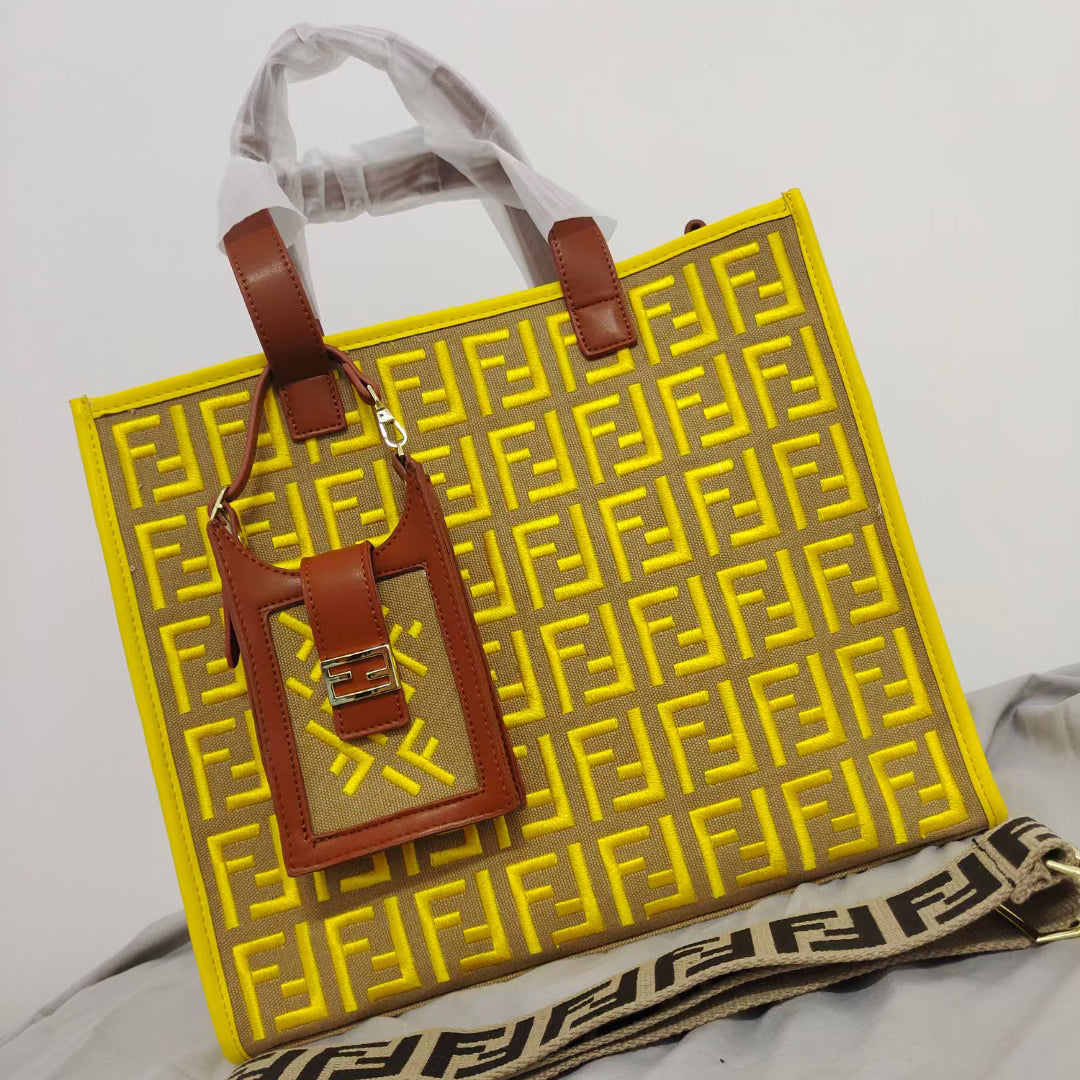 Fendi Embroidered Double F Tote Bag Shoulder Bag Shopper Bag