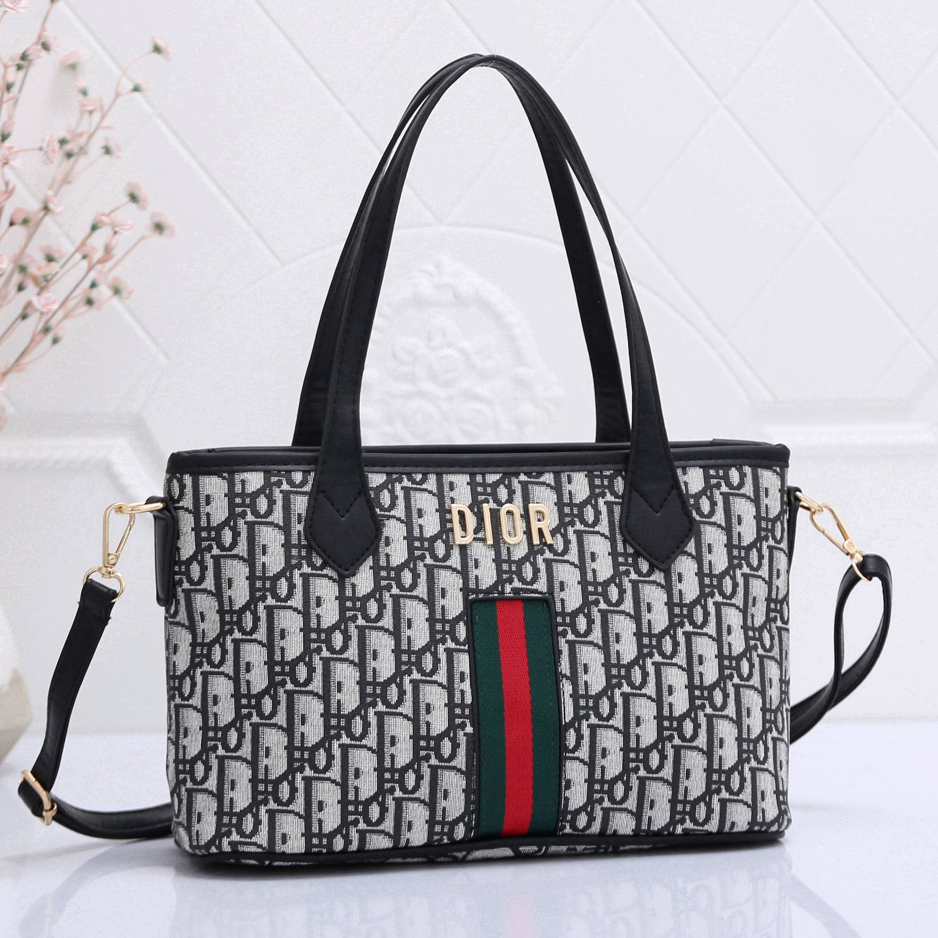 Christian Dior Women's Classic Embroidered Crossbody Tote Bag Shopping Bag Shoulder Bag