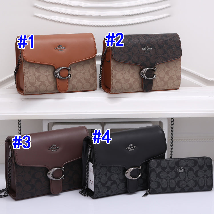 Coach Fashion Ladies Alphabet Leather Tote Bag Shoulder Crossbody Wallet Two Piece Set