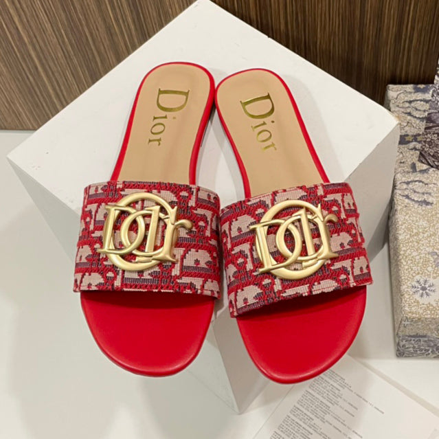 Dior CD Fashion Ladies Shoes Embroidered Letter Buckle Sandals S