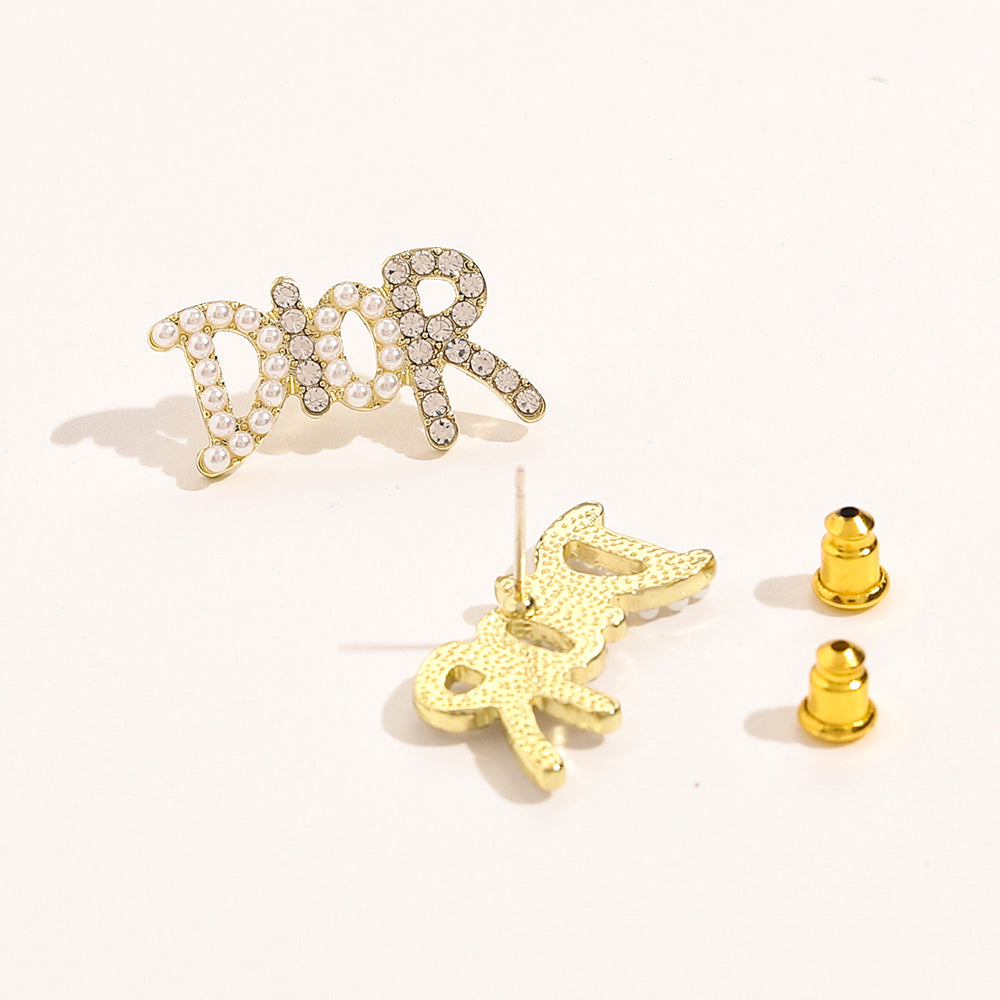 Dior CD Fashion Women Alphabet Diamond Earrings