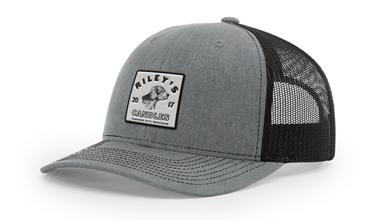 Square White Leather Patch Riley's Candles Trucker Hat