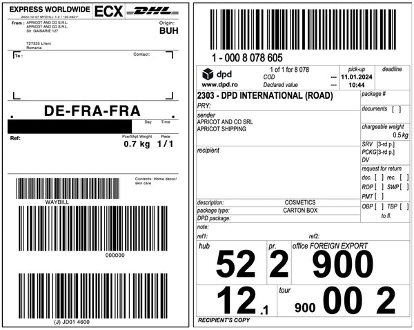 Shipping labels sample