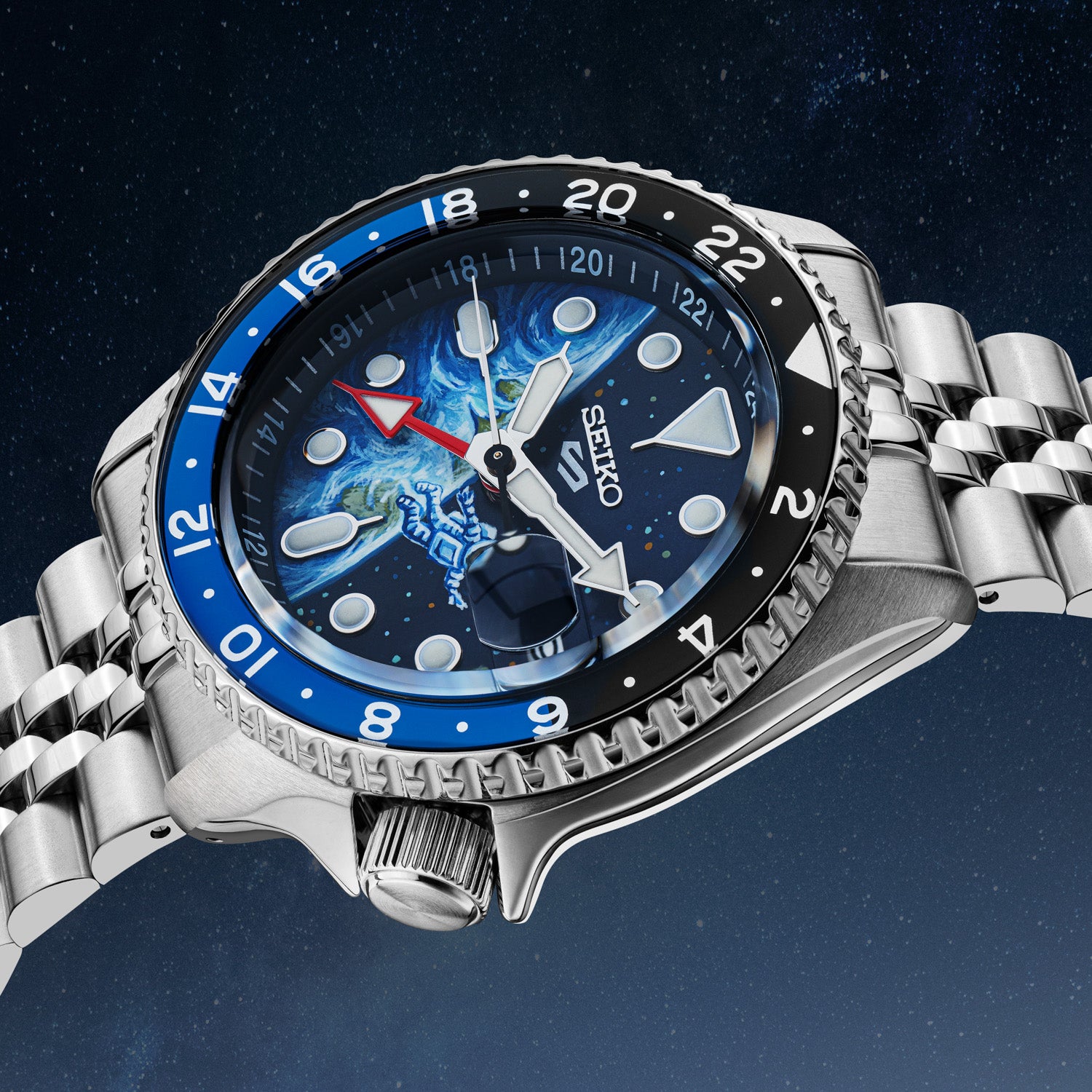 Hand-Painted Astronaut Dial Artwork – Gravity Concept Customized Limited Edition Seiko 5 Sports GMT