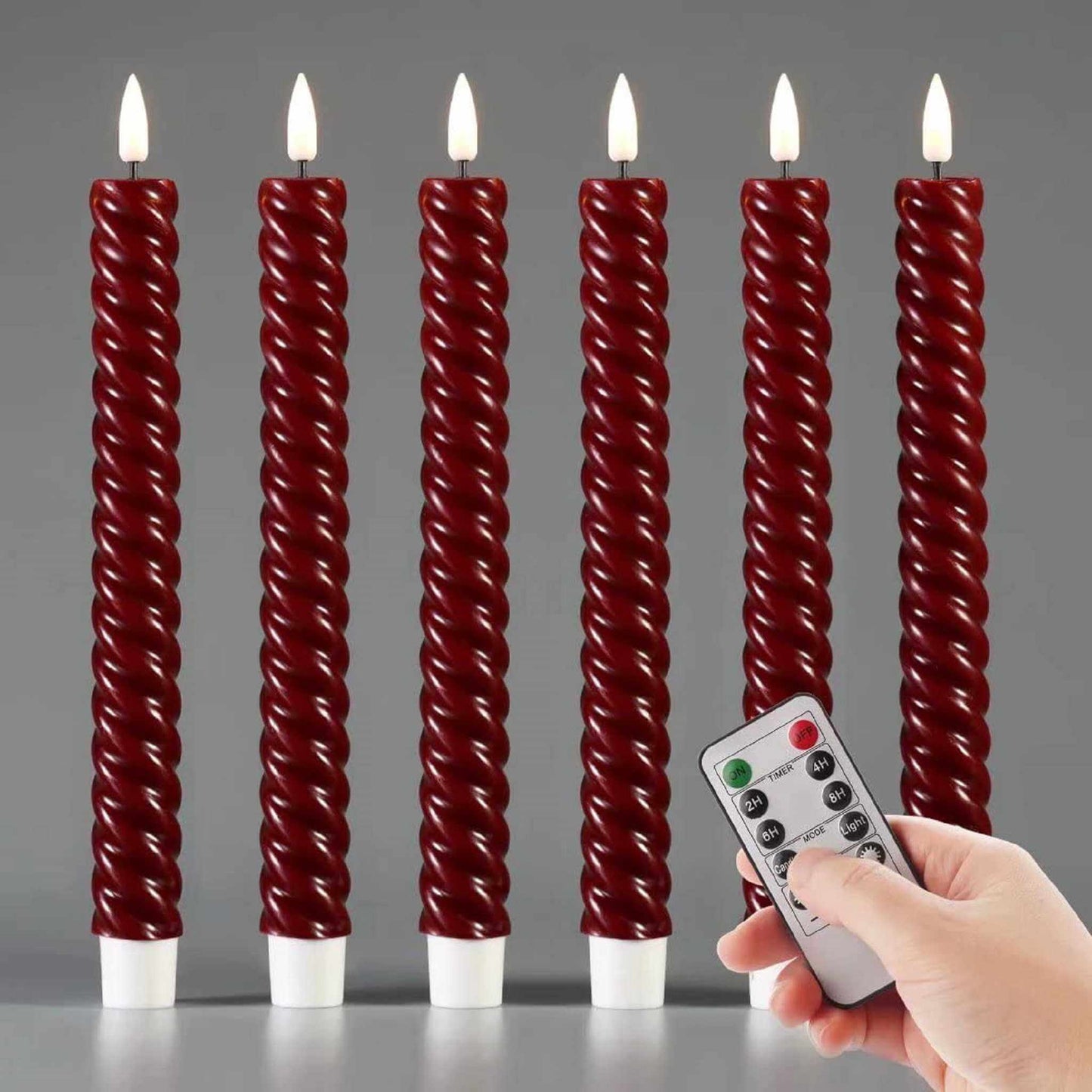 cónicas sin llama en espiral roja Eywamage con control – Flameless Candles
