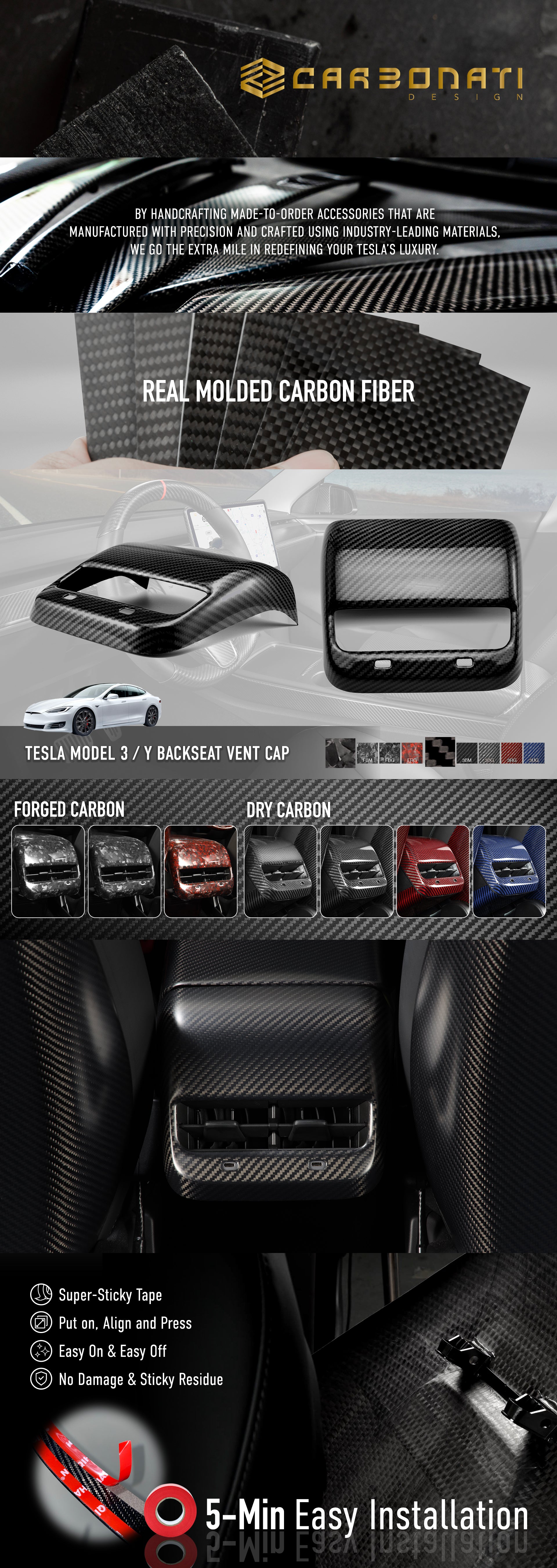 Tesla Model 3 / Y Backseat Vent Cap-REAL MOLDED CARBON FIBER – CARBONATI USA