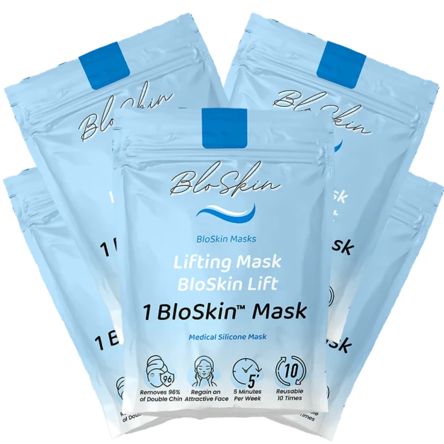 Five packs of BloSkin Lifting Masks in light blue packaging.