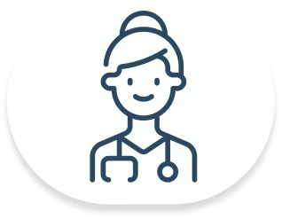 Line drawing of a smiling nurse wearing a stethoscope.