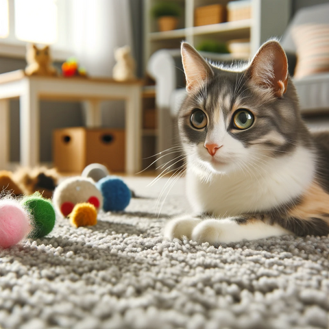 chat allongé sur tapis