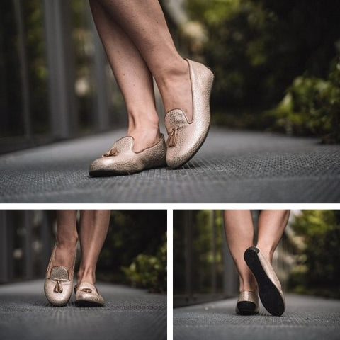 gold mocassin barefoot shoes Women